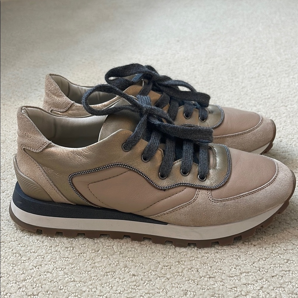 Brunello Cucinelli Beige and Gray Sneakers